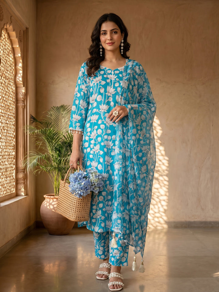 Blue kalamkari suit set
