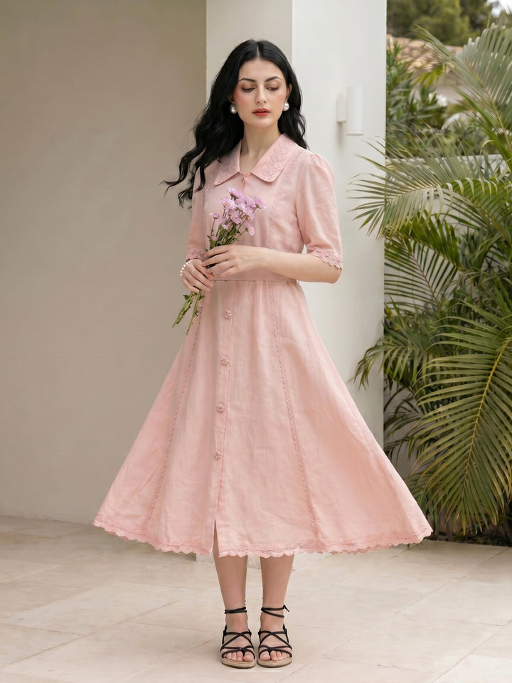 Blush button-down dress
