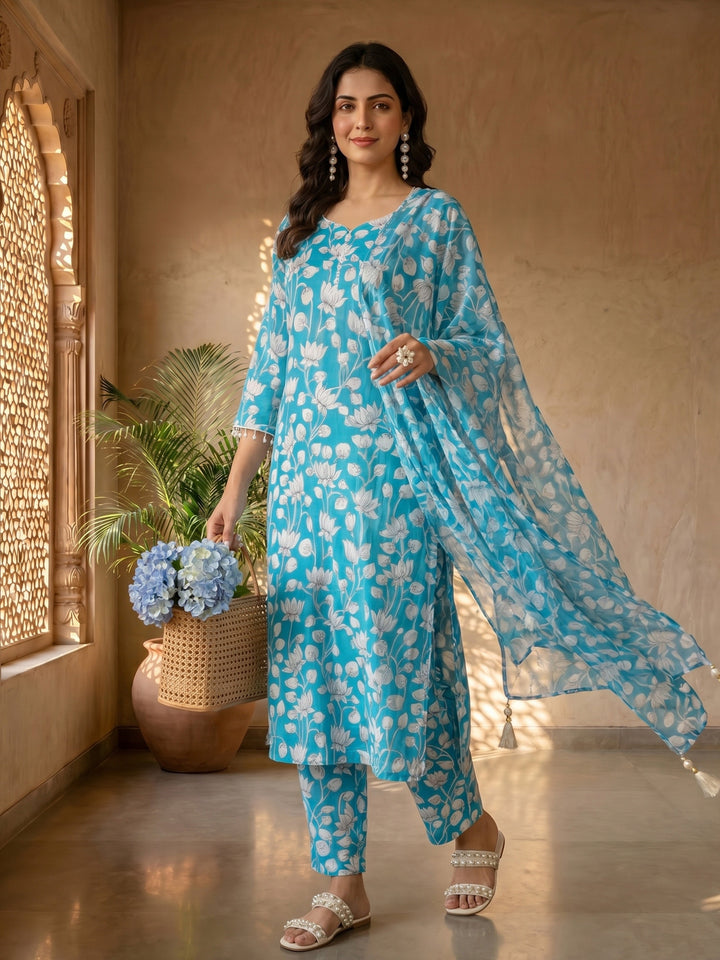 Blue kalamkari suit set