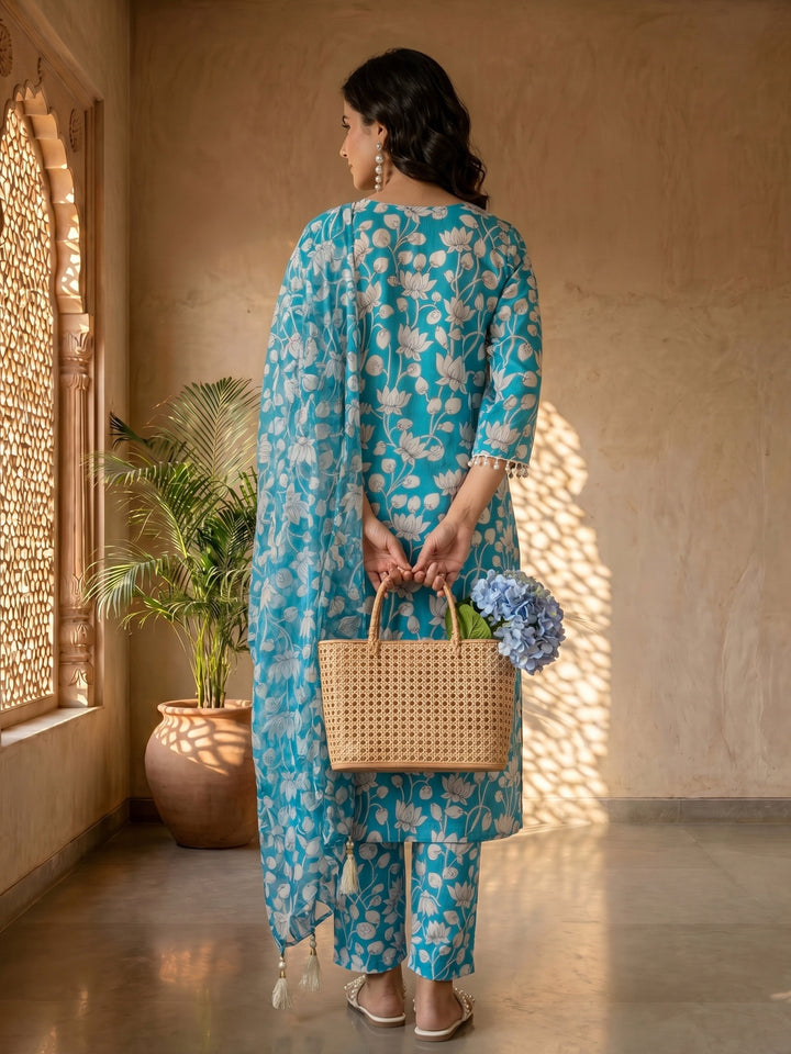Blue kalamkari suit set