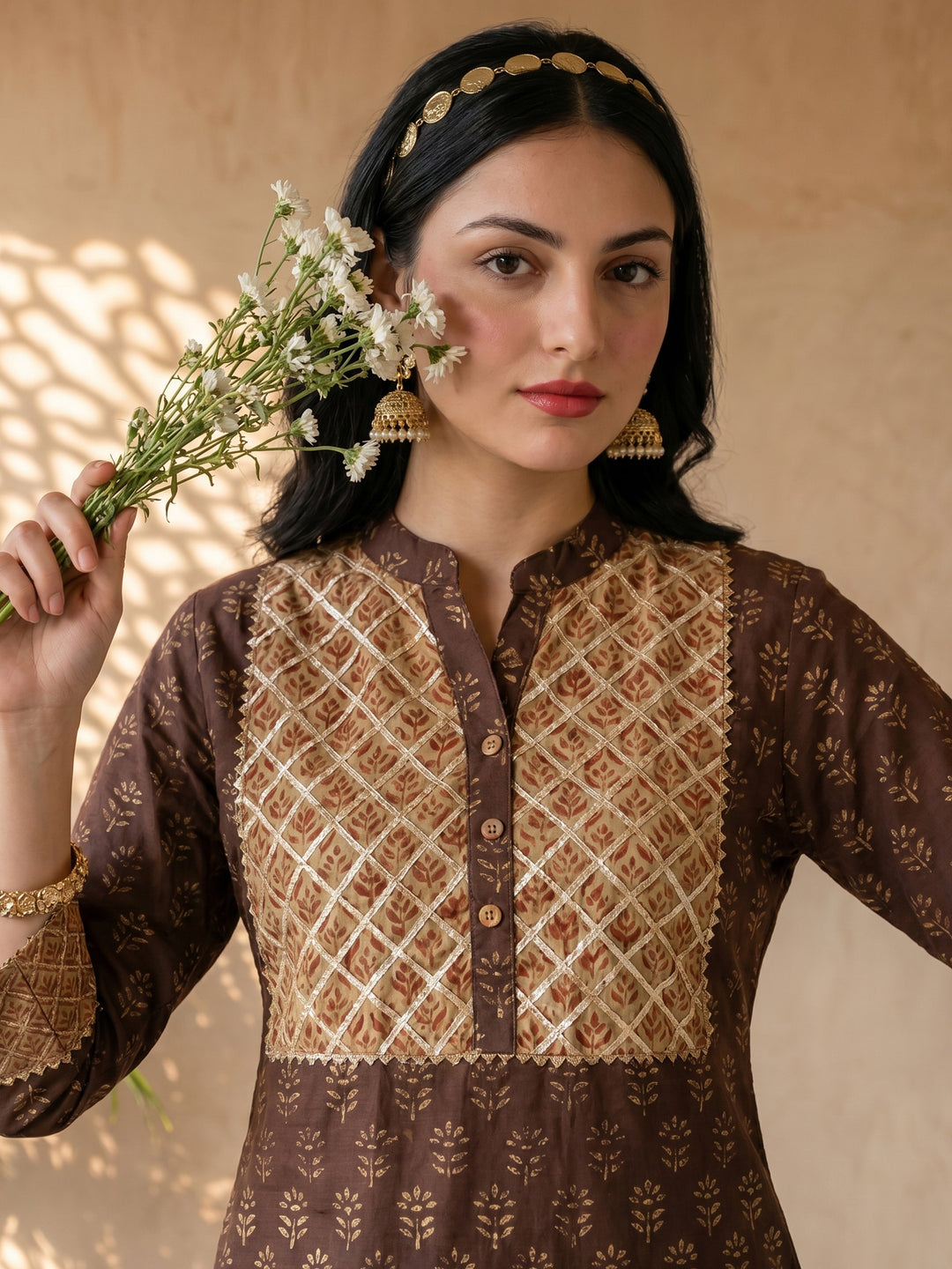 Gold foil straight kurta