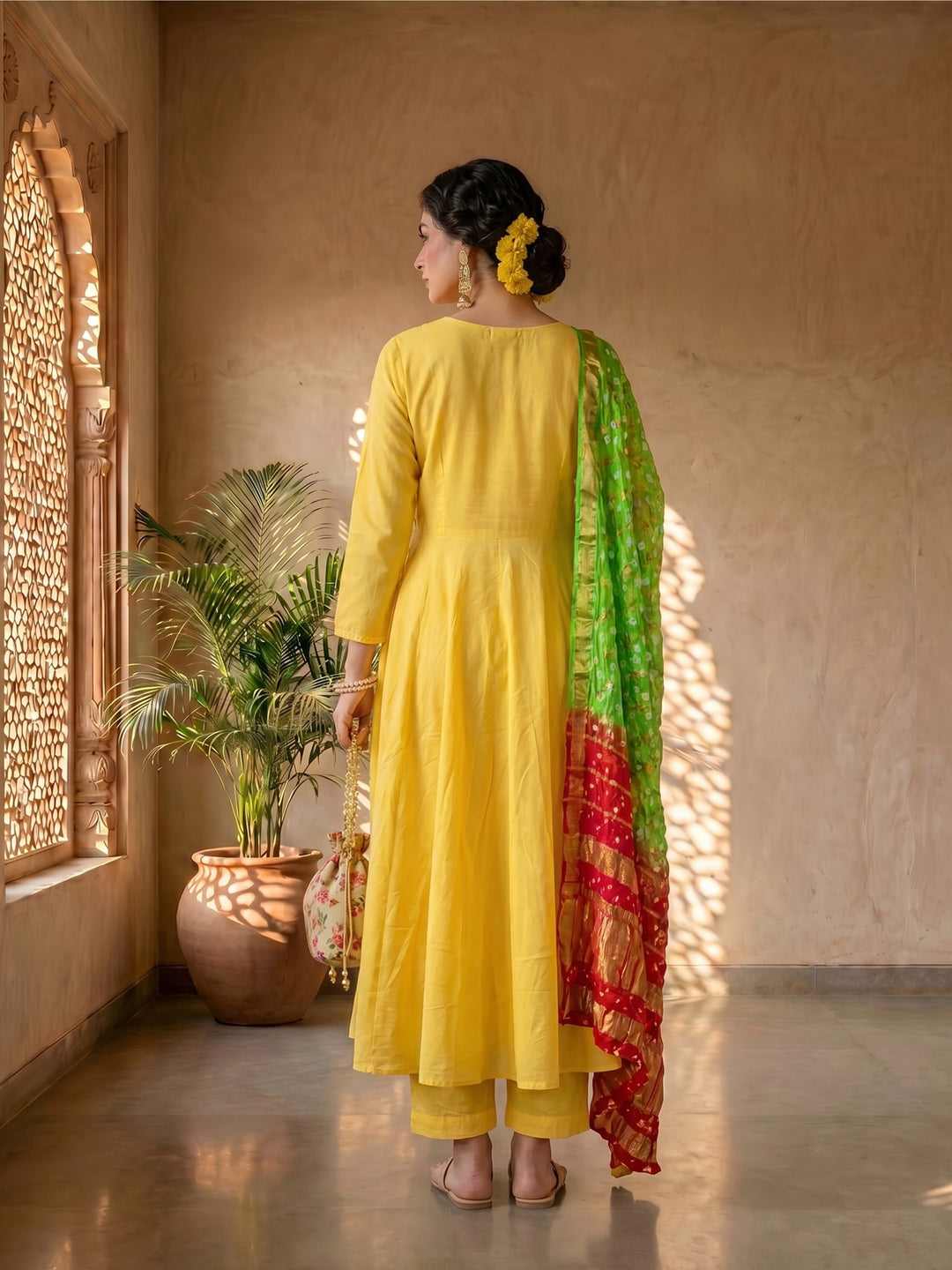 Yellow bandhej suit set