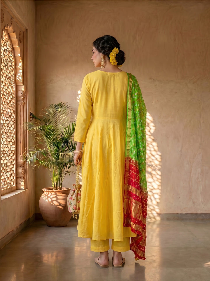 Yellow bandhej suit set