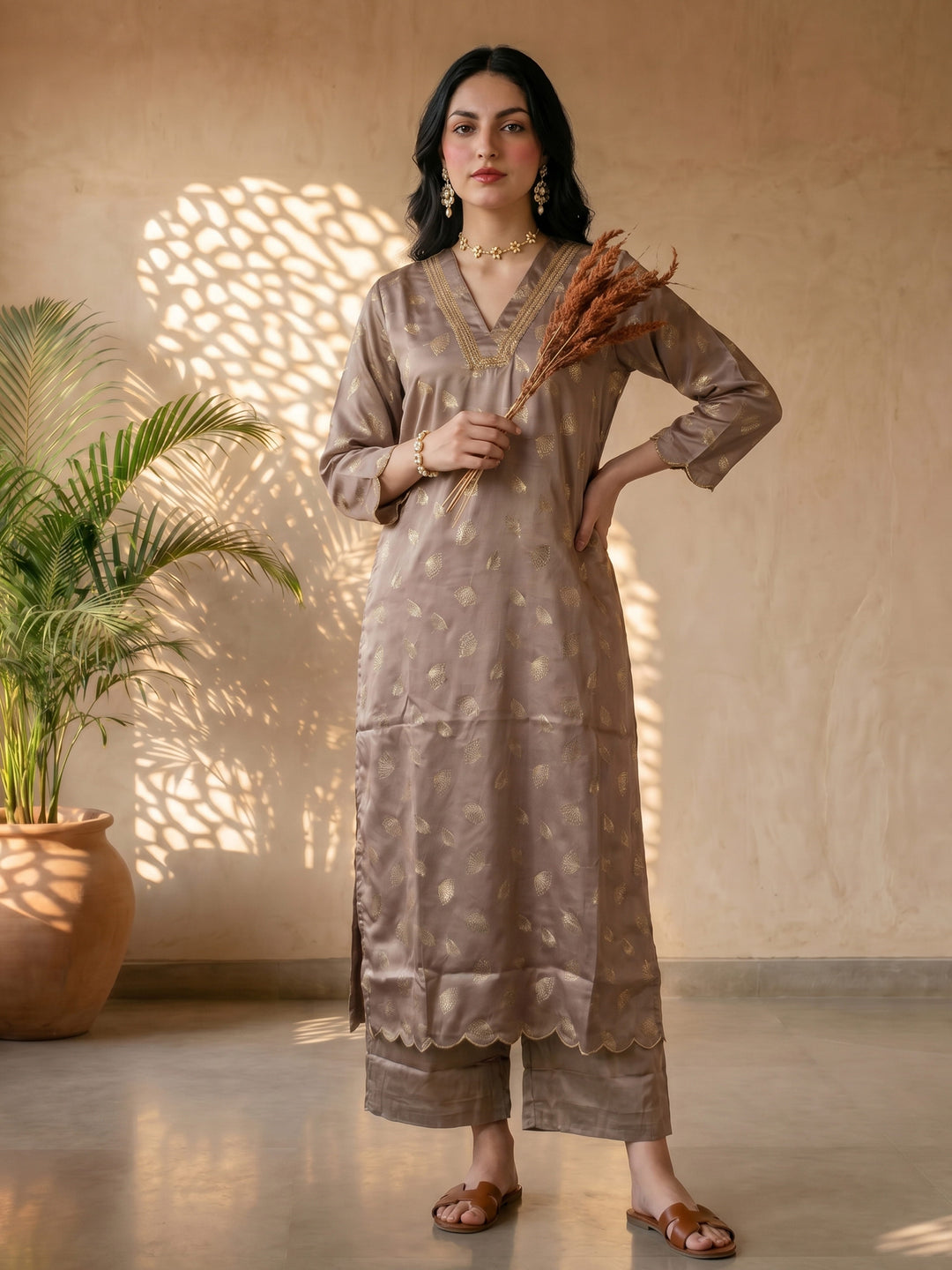 Grey foil kurta set