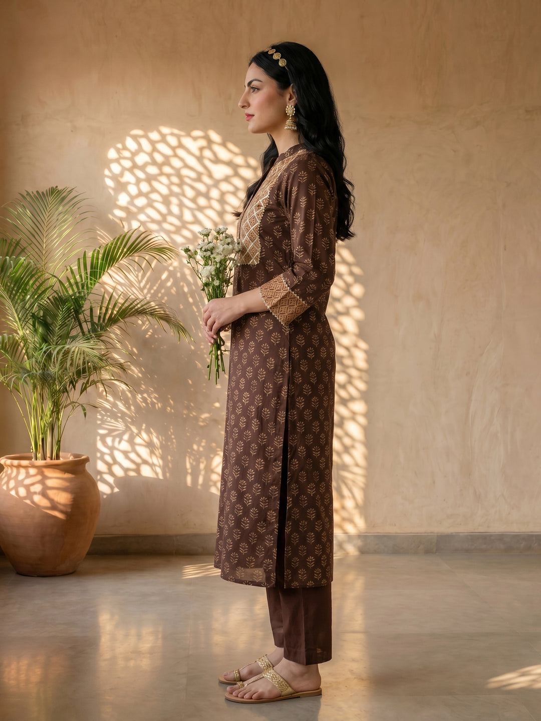 Gold foil straight kurta
