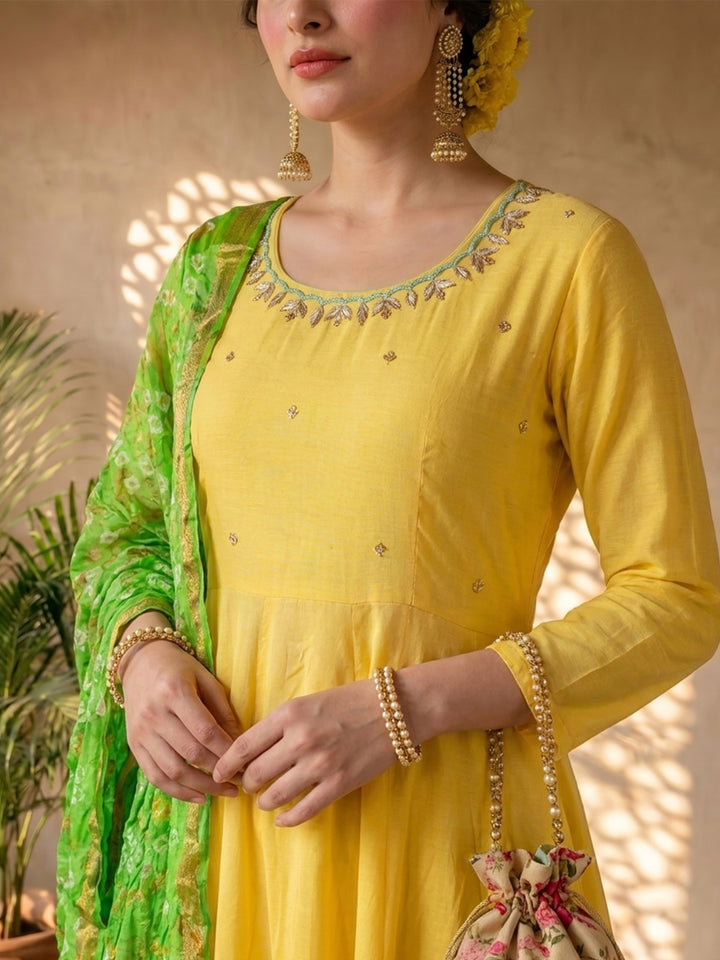 Yellow bandhej suit set