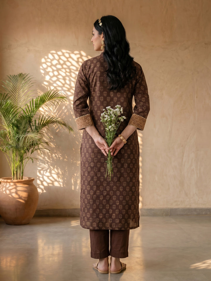 Gold foil straight kurta
