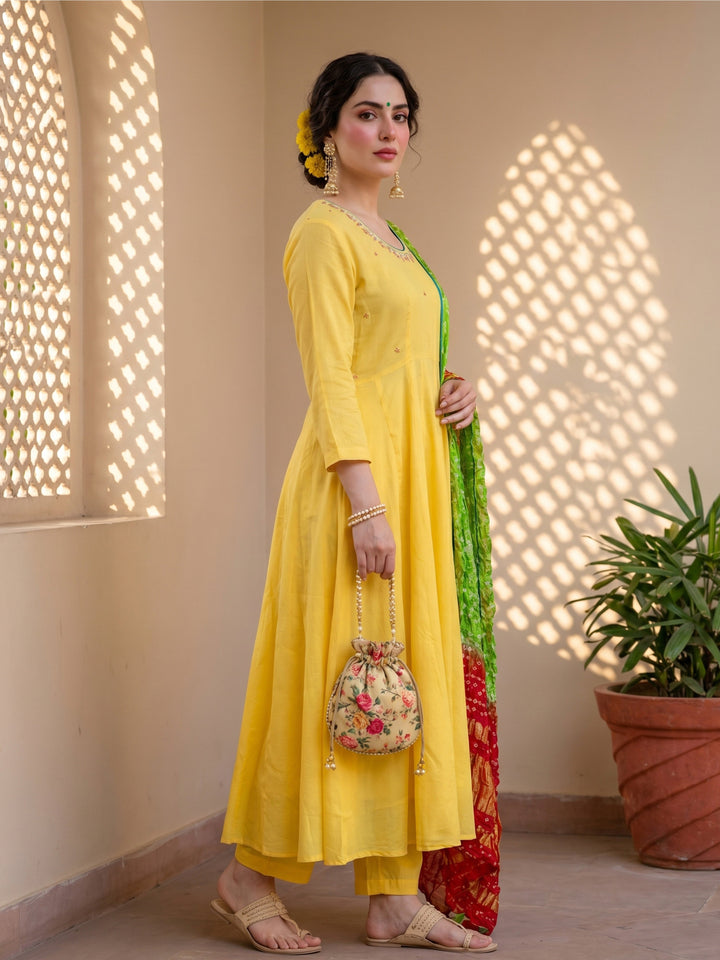 Yellow bandhej suit set