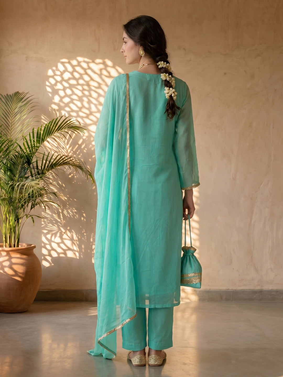 Turquoise crepe suit set