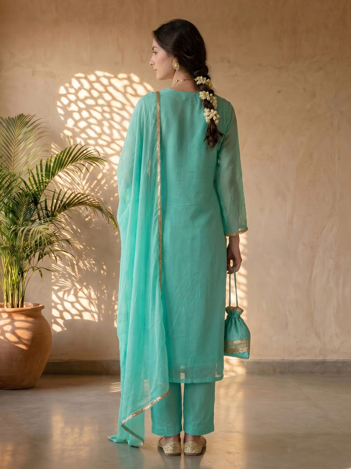 Turquoise crepe suit set