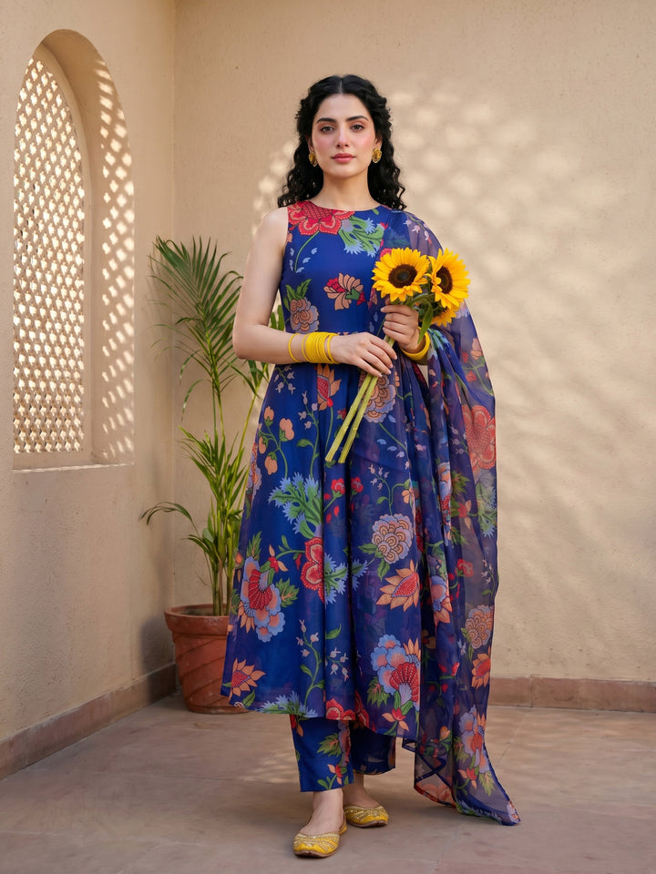 Blue florian anarkali set