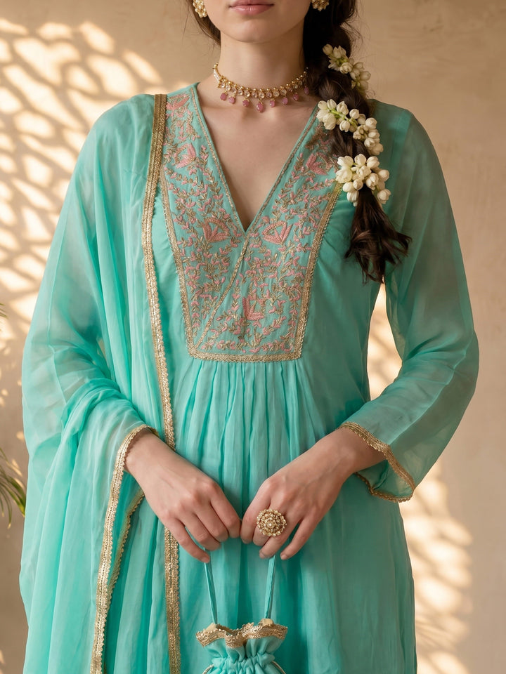 Turquoise crepe suit set