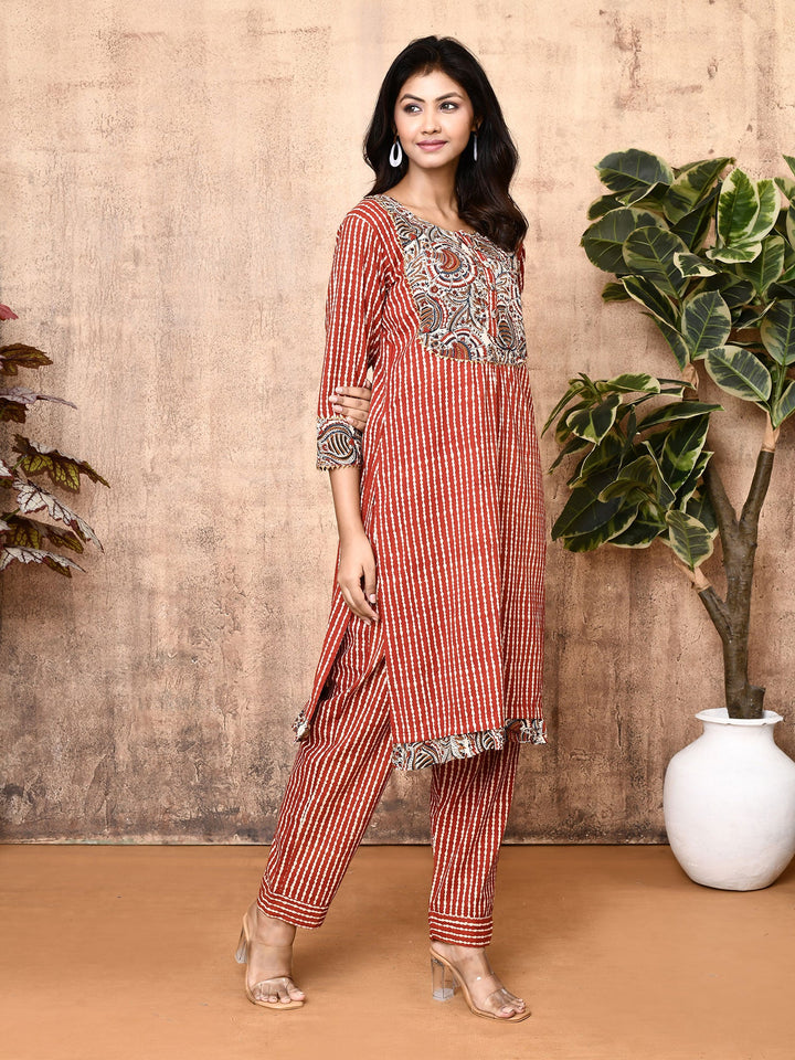 ZERESOUQ-Aura-Red-Bagru-Cotton-Printed-A-Line-Kurta