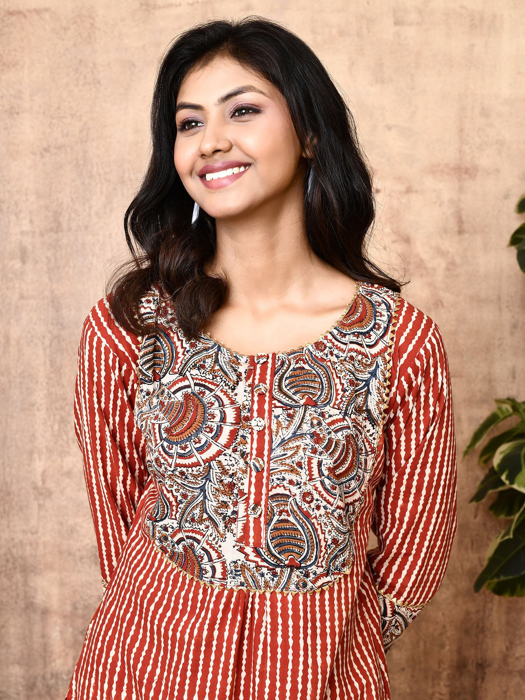 ZERESOUQ-Aura-Red-Bagru-Cotton-Printed-A-Line-Kurta