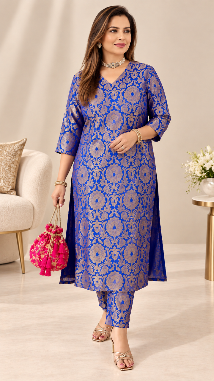 Royal Blue Benarasi Brocade Kurta Set