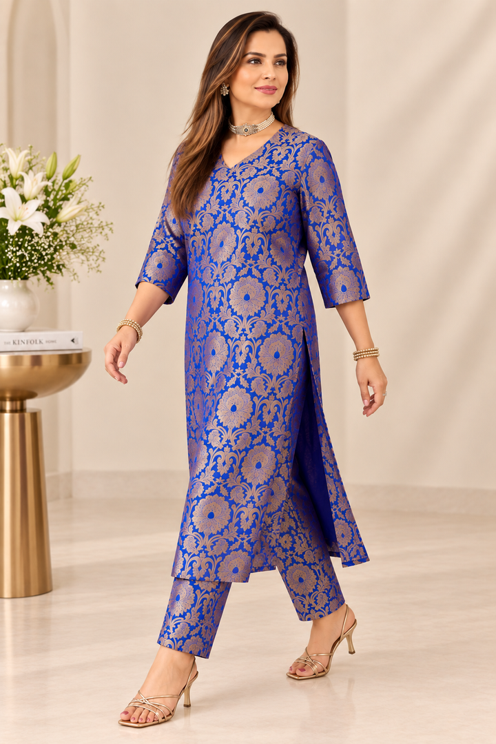 Royal Blue Benarasi Brocade Kurta Set