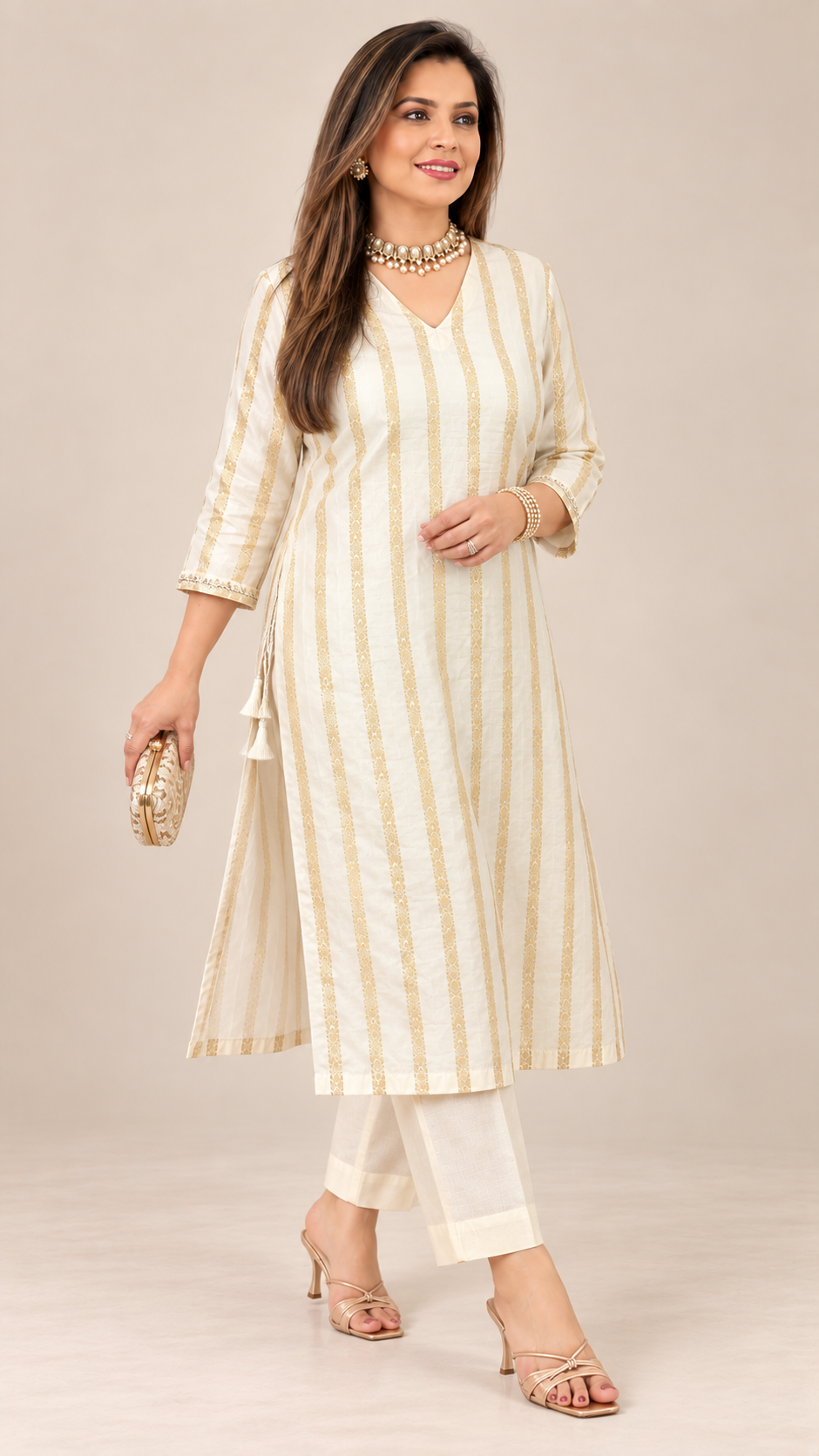 Ivory & Gold Benarasi Silk Kurta Set
