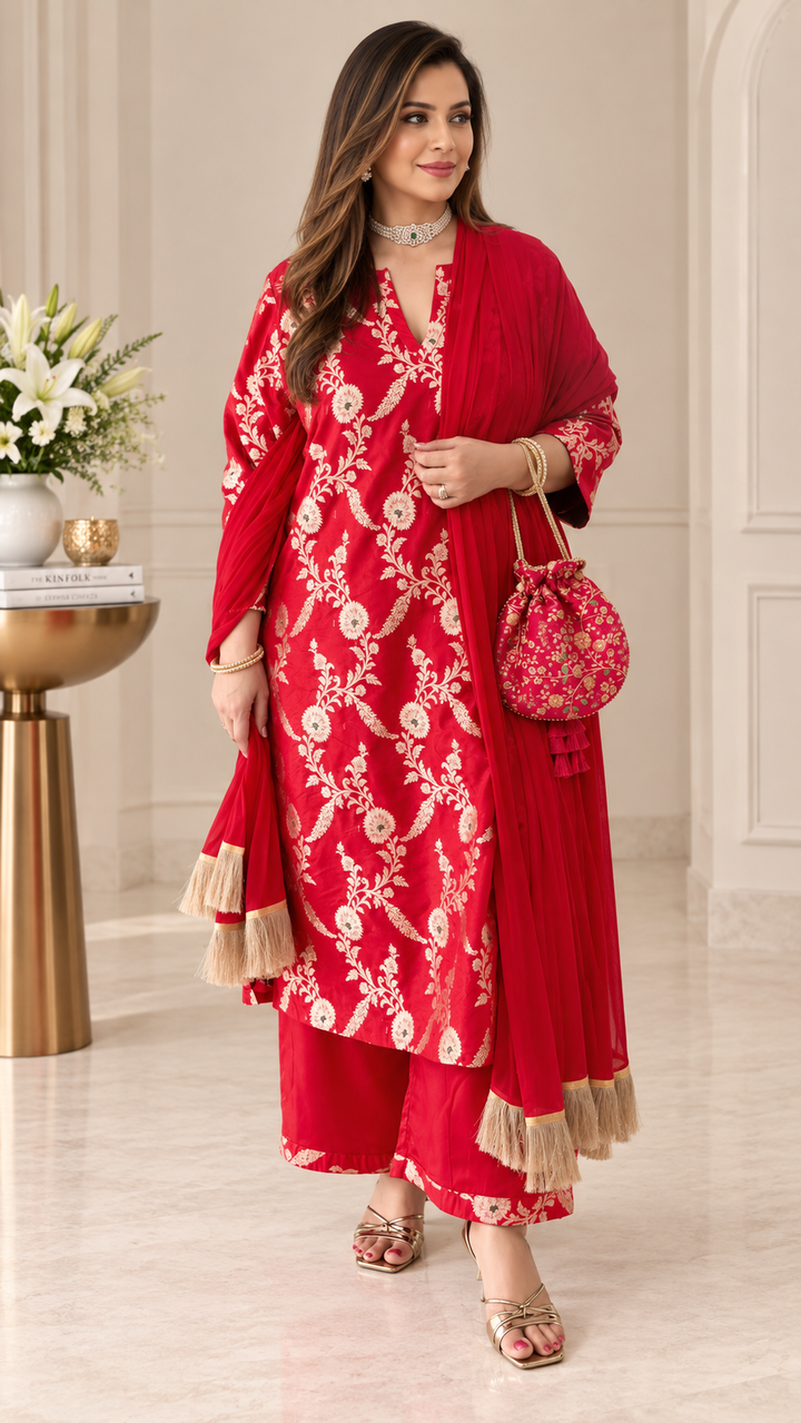 RubyRed Banarasi Brocade Set