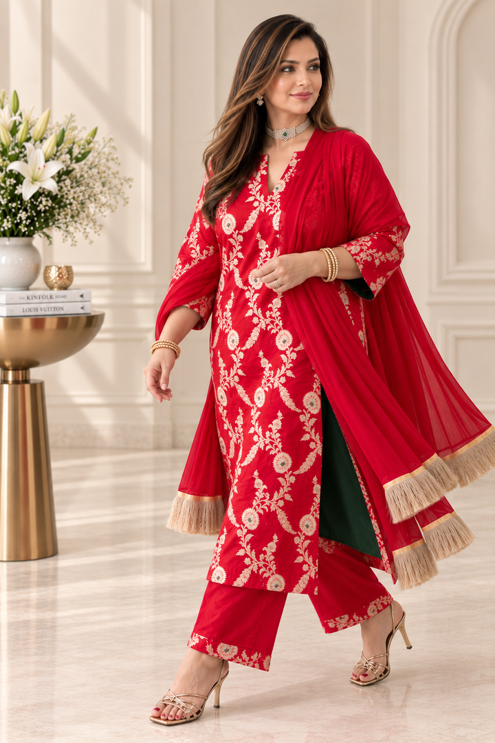 RubyRed Banarasi Brocade Set