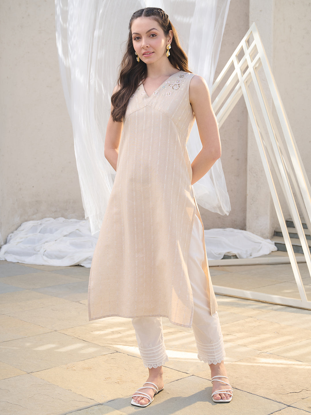 Beige-Cotton-Blend-Solid-Straight-Kurta-ONLY