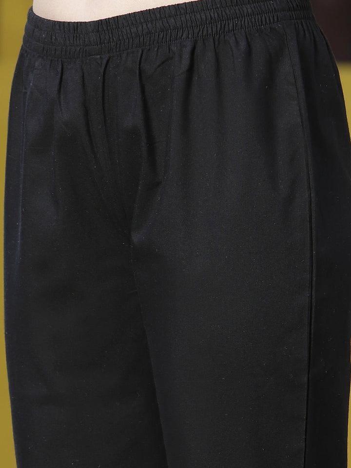 Black-Solid-Cotton-Blend-Straight-3-Piece-Kurta-Set
