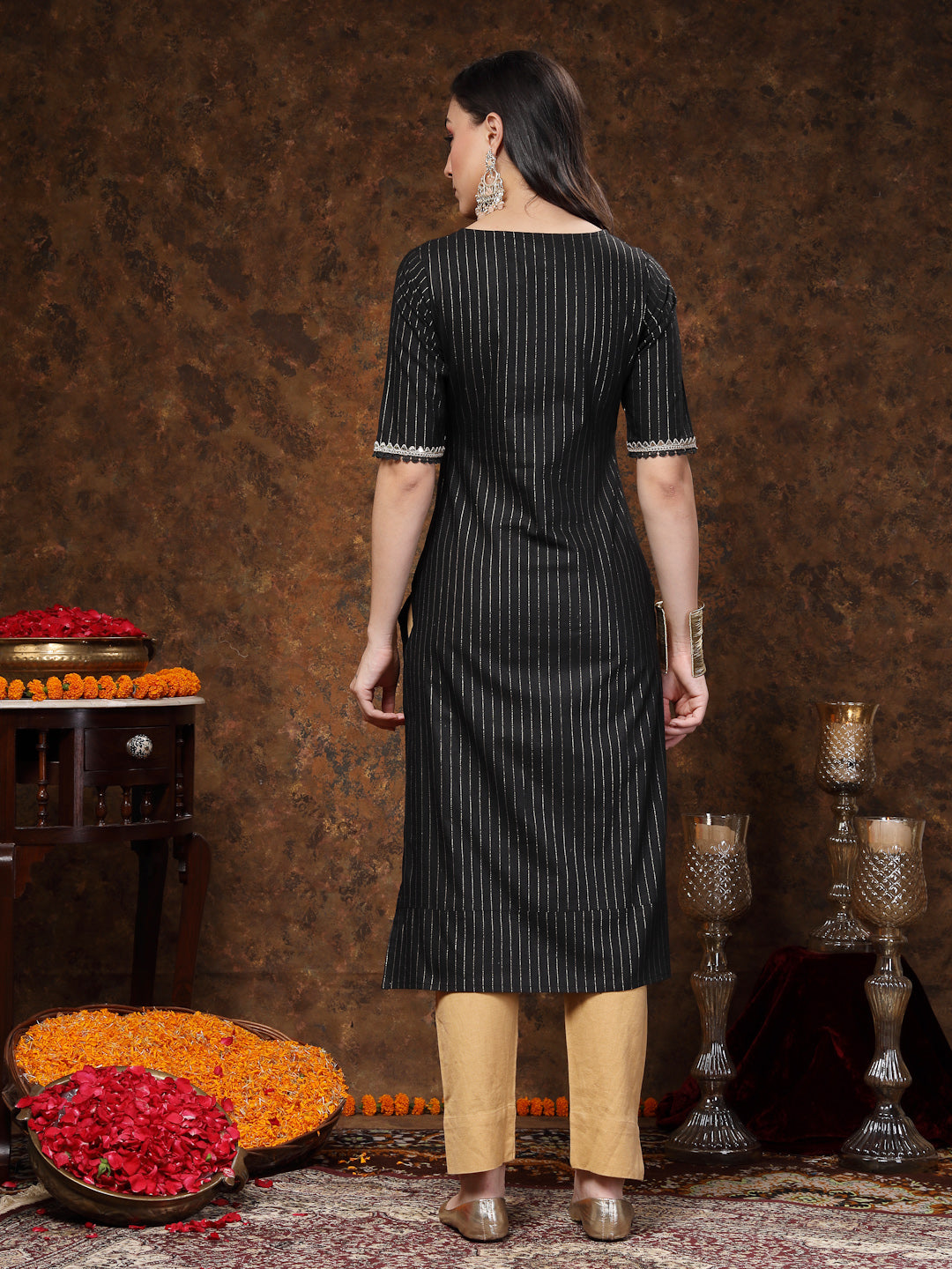 Black-Cotton-Embroidered-Lurex-Straight-Kurta-Only
