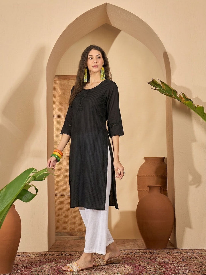 Black Solid Rayon Straight Kurta