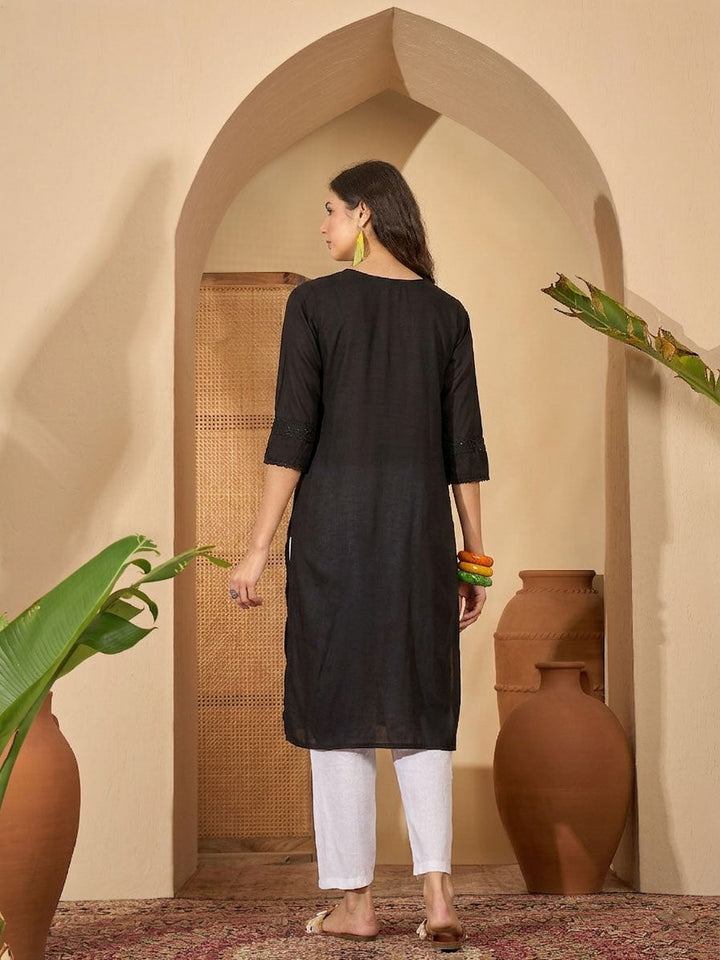 Black Solid Rayon Straight Kurta