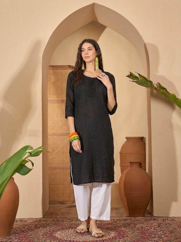 Black Solid Rayon Straight Kurta