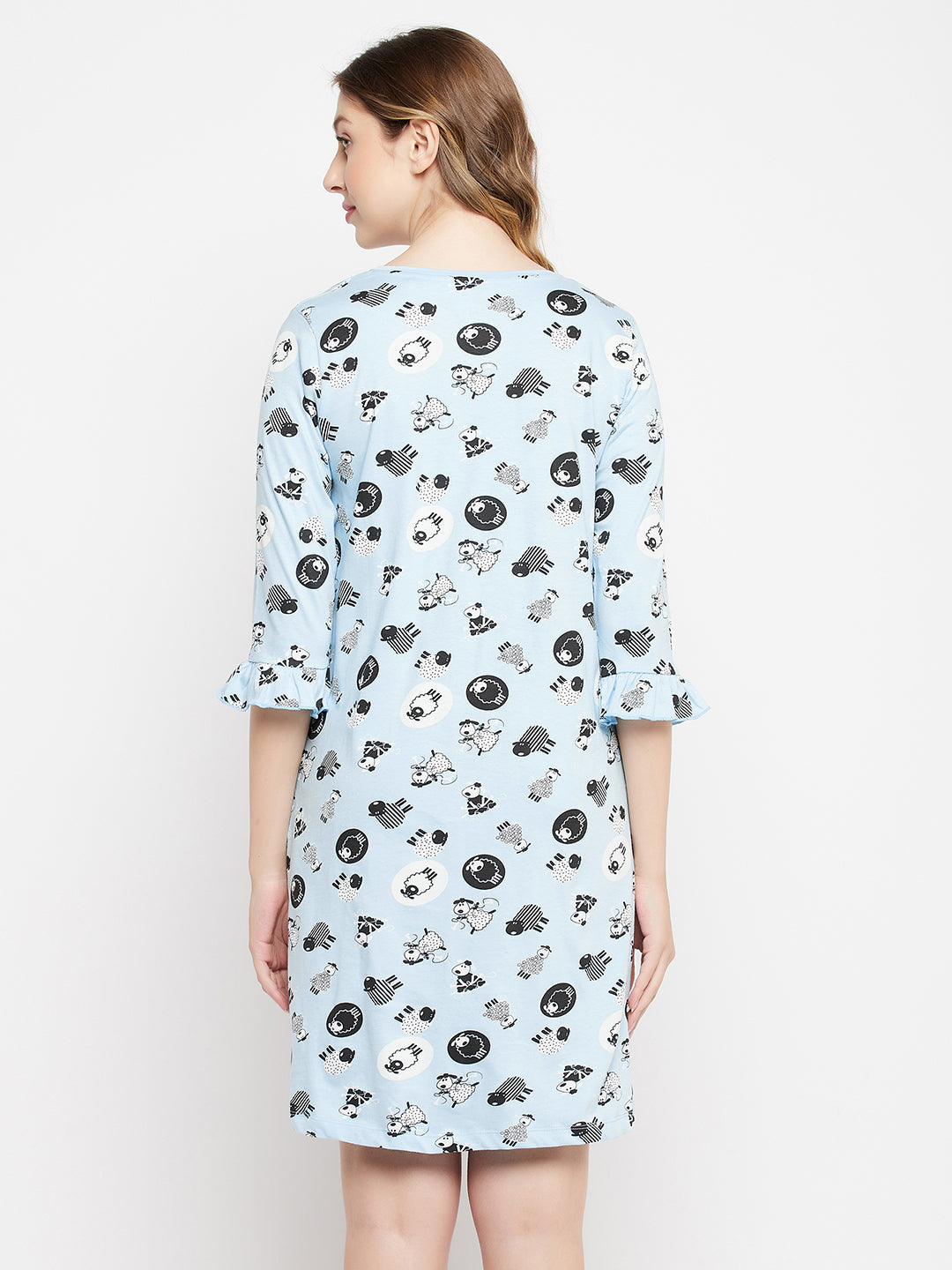 Baby-Blue-Cotton-Sheep-Print-Short-Night-Dress