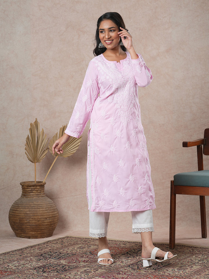 Baby-Pink-Cotton-Embroidered-Chikankari-Kurta