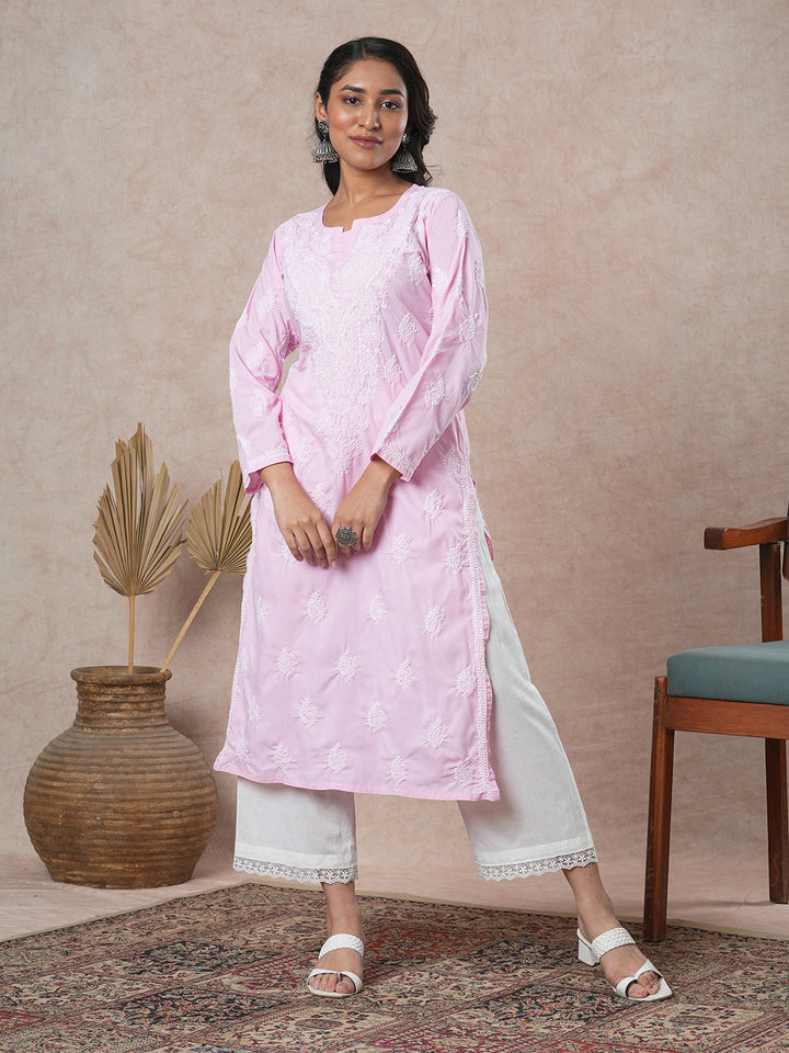 Baby-Pink-Cotton-Embroidered-Chikankari-Kurta