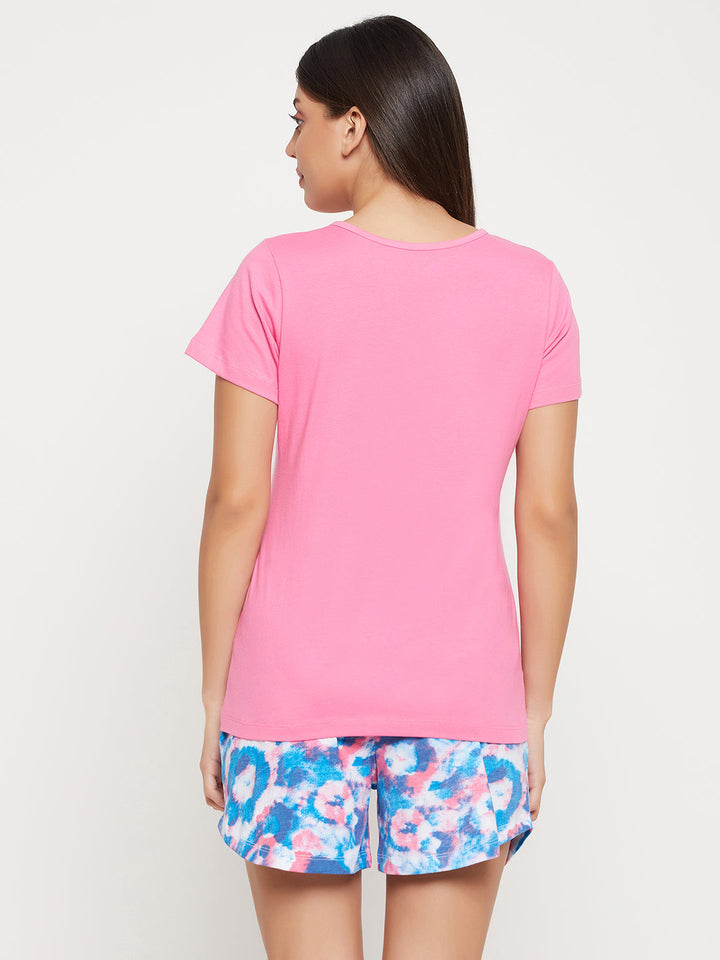 Baby-Pink-&-Sky-Blue-Cotton-Chic-Basic-Top-&-Printed-Shorts