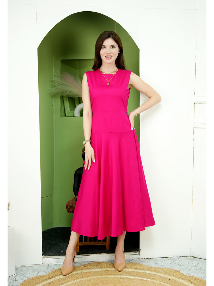 Barbie-Pink-Rayon-Effulgent-Maxi-Flared-Dress