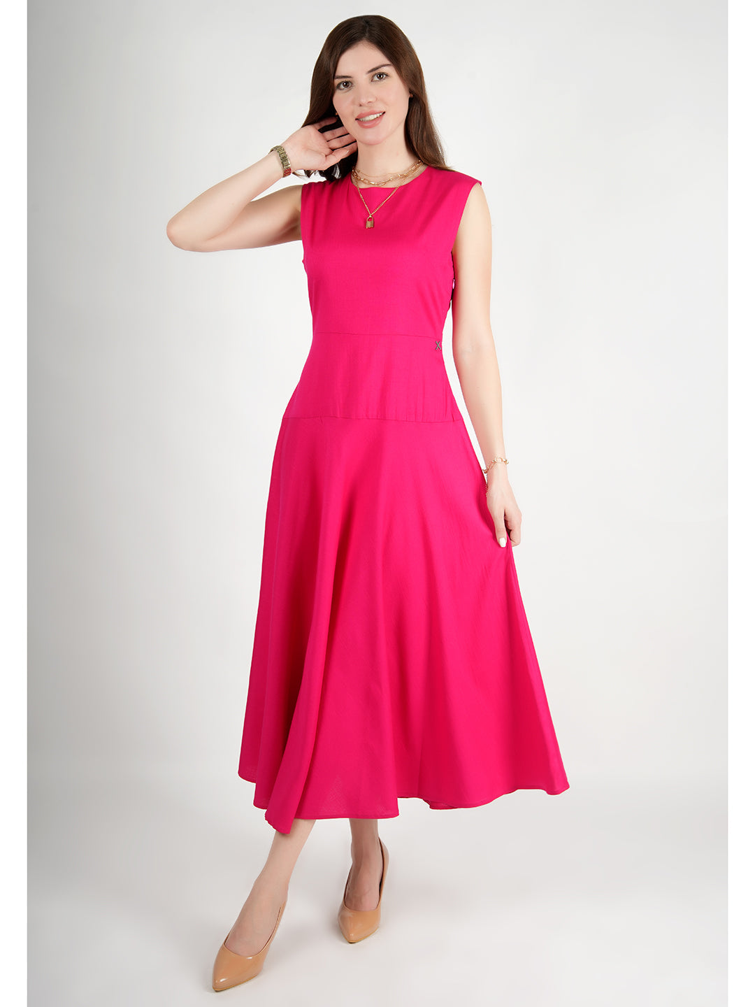 Barbie-Pink-Rayon-Effulgent-Maxi-Flared-Dress