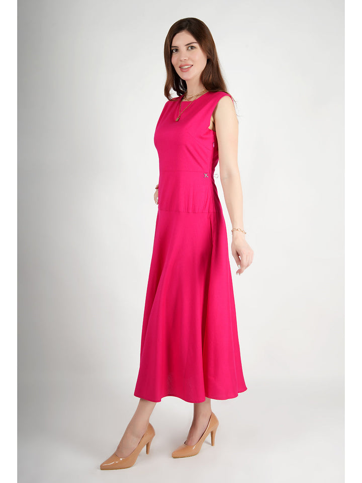 Barbie-Pink-Rayon-Effulgent-Maxi-Flared-Dress