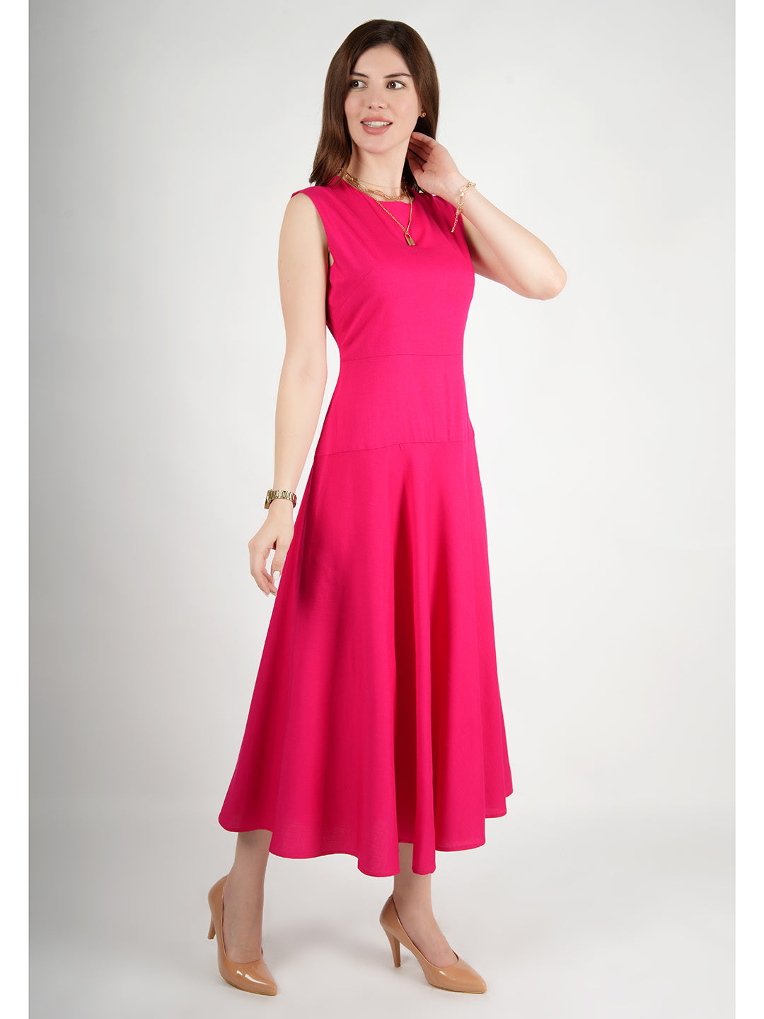 Barbie-Pink-Rayon-Effulgent-Maxi-Flared-Dress