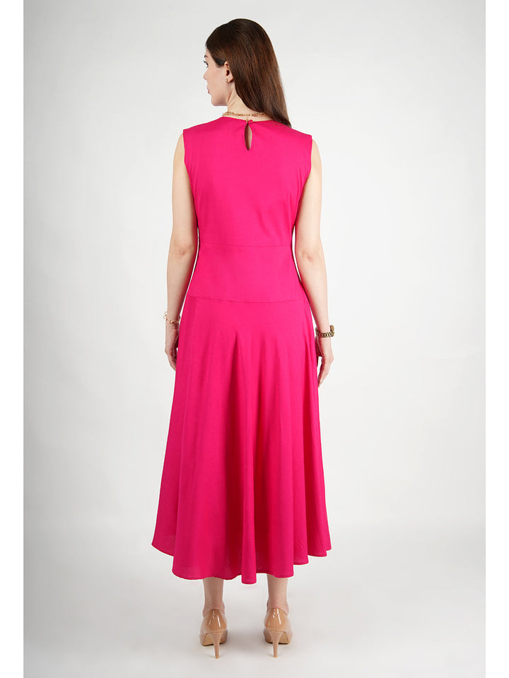 Barbie-Pink-Rayon-Effulgent-Maxi-Flared-Dress