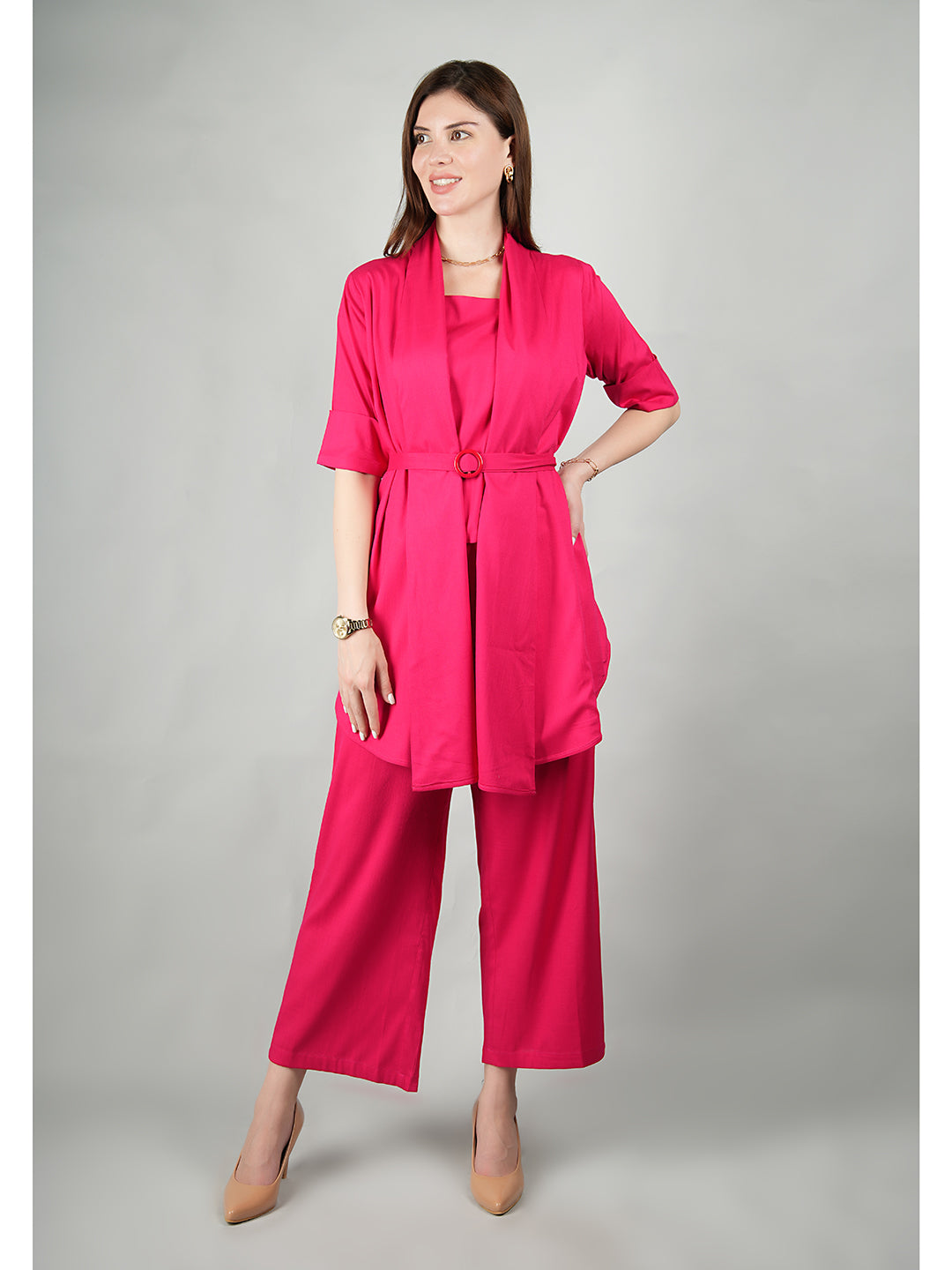 Barbie-Pink-Rayon-Gilded-Jacket-&-Top-With-Wide-Leg-Trouser