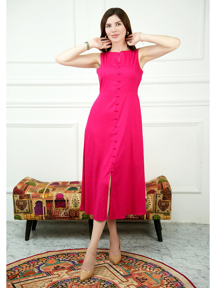 Barbie-Pink-Rayon-Glowing-Front-Button-Dress