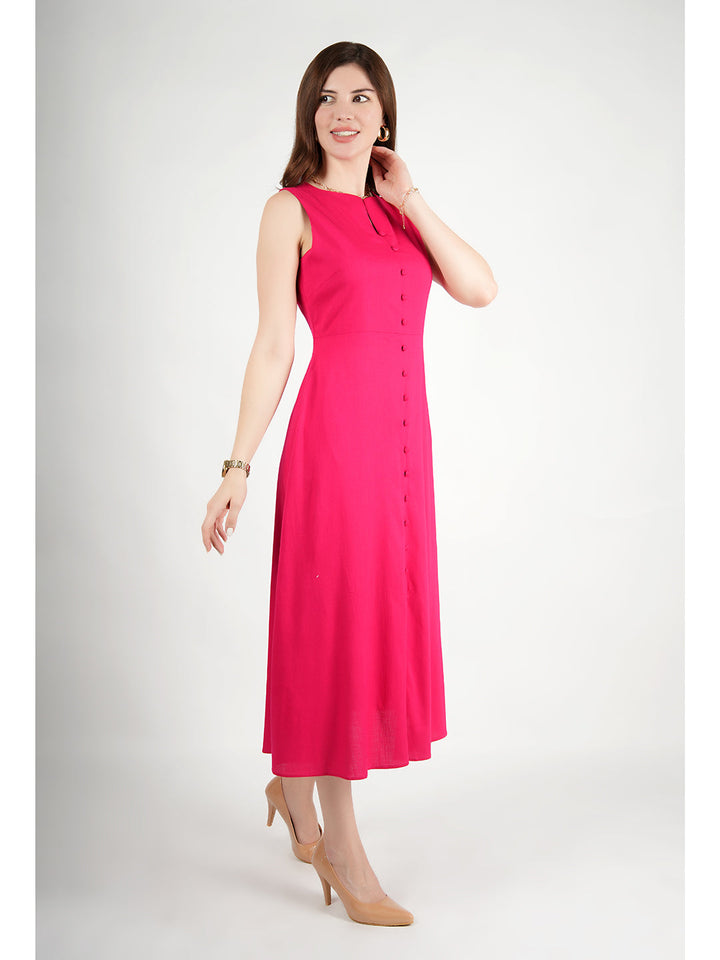 Barbie-Pink-Rayon-Glowing-Front-Button-Dress