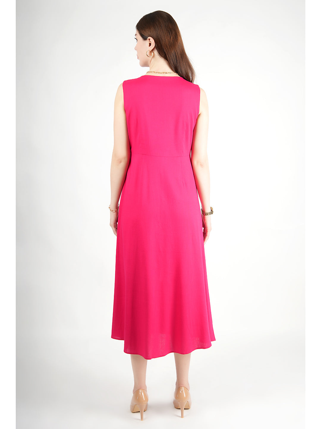 Barbie-Pink-Rayon-Glowing-Front-Button-Dress