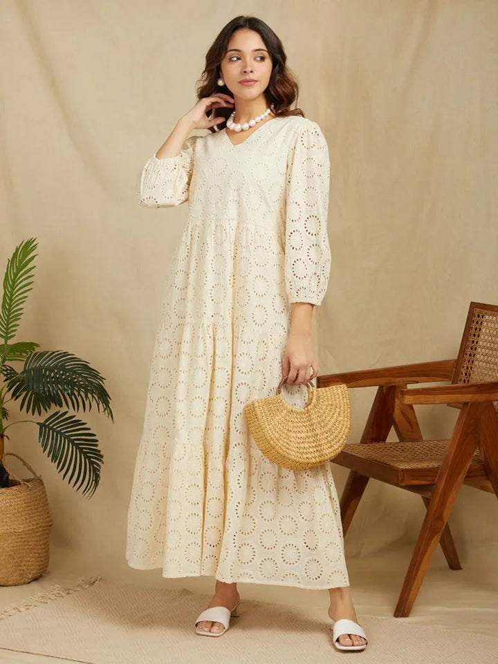 Beige-100%-Cotton-Broadries-Long-Dress