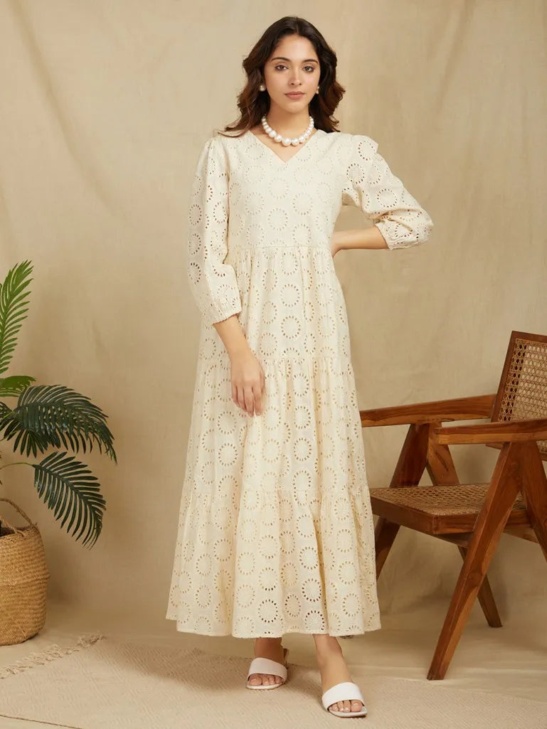 Beige-100%-Cotton-Broadries-Long-Dress