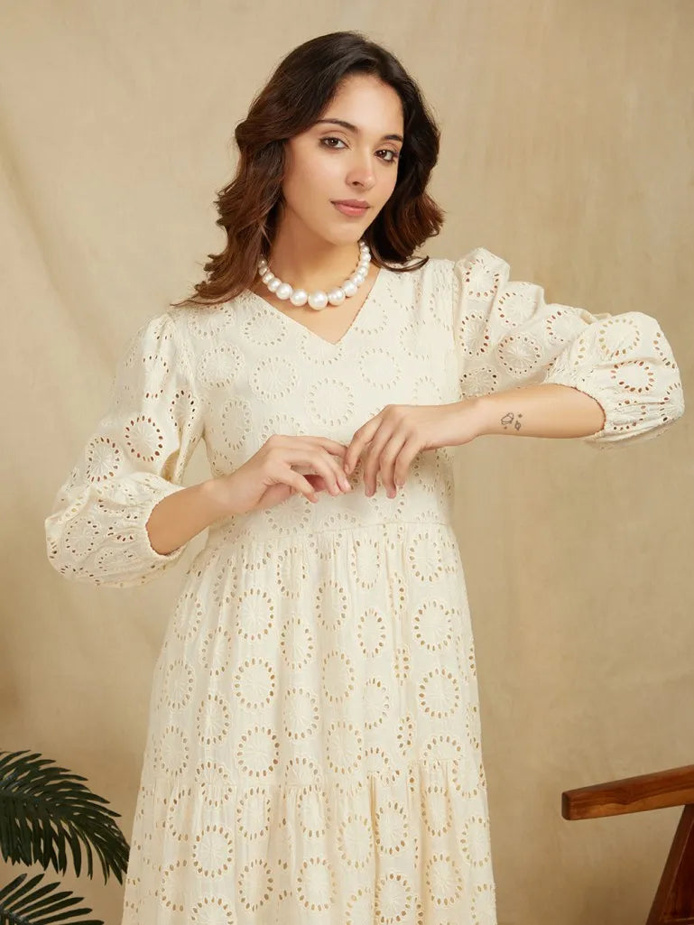 Beige-100%-Cotton-Broadries-Long-Dress