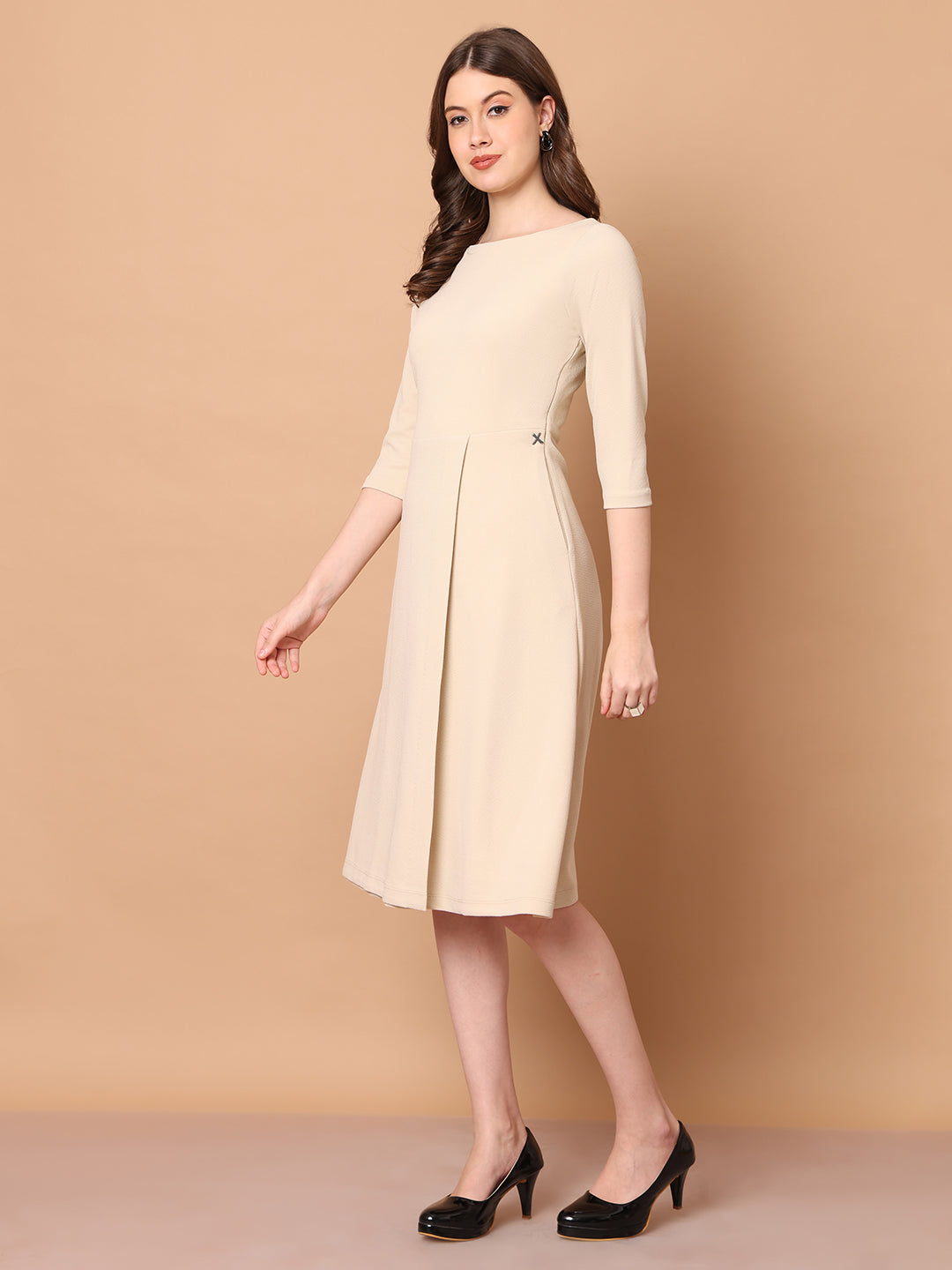 Beige-Blended-Urban-Elegance-Wrap-Dress-With-Sleeves