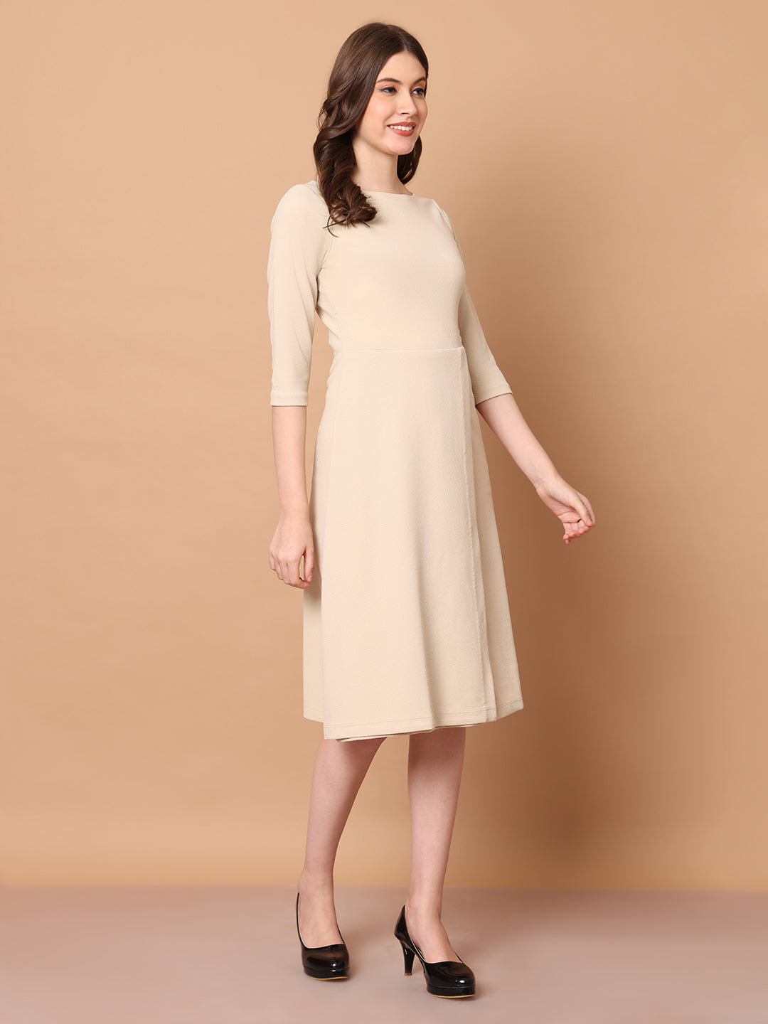 Beige-Blended-Urban-Elegance-Wrap-Dress-With-Sleeves