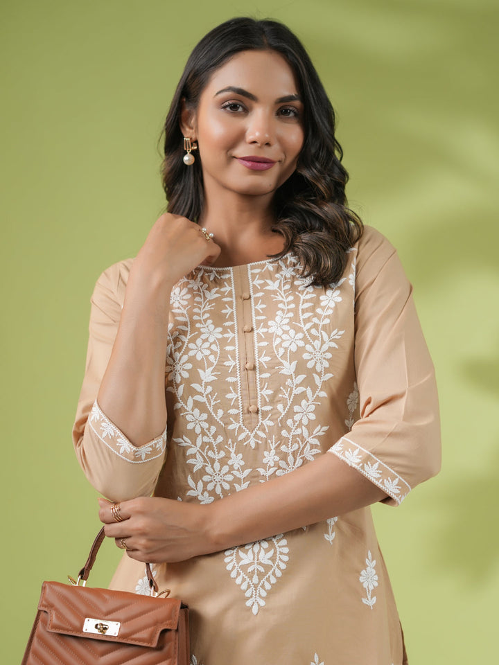 Beige-Cambric-Embroidered-Straight-Tunic