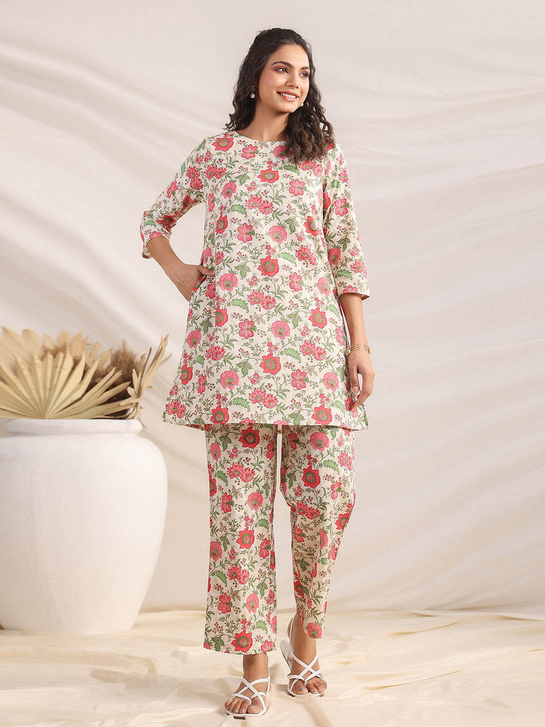 Beige-Cambric-Floral-A-Line-Co-Ord-set