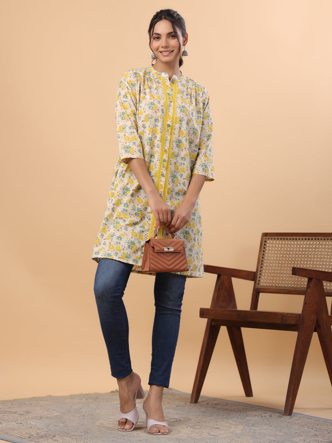 Beige-Cambric-Floral-Printed-A-Line-Tunic